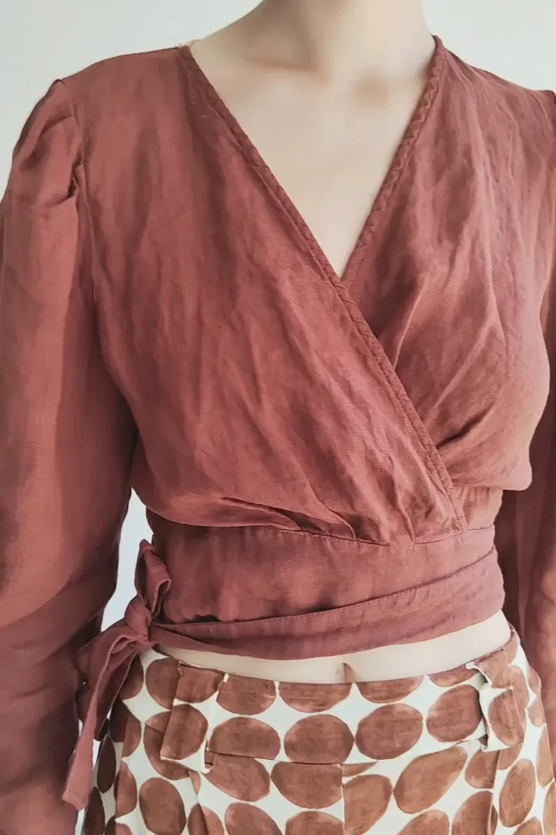 BROWN LINEN CAPRI BLOUSE