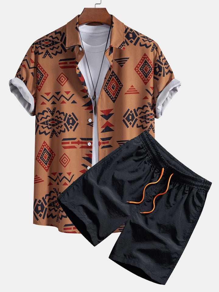 Aztec Geometric Print Shirt & Swim Shorts