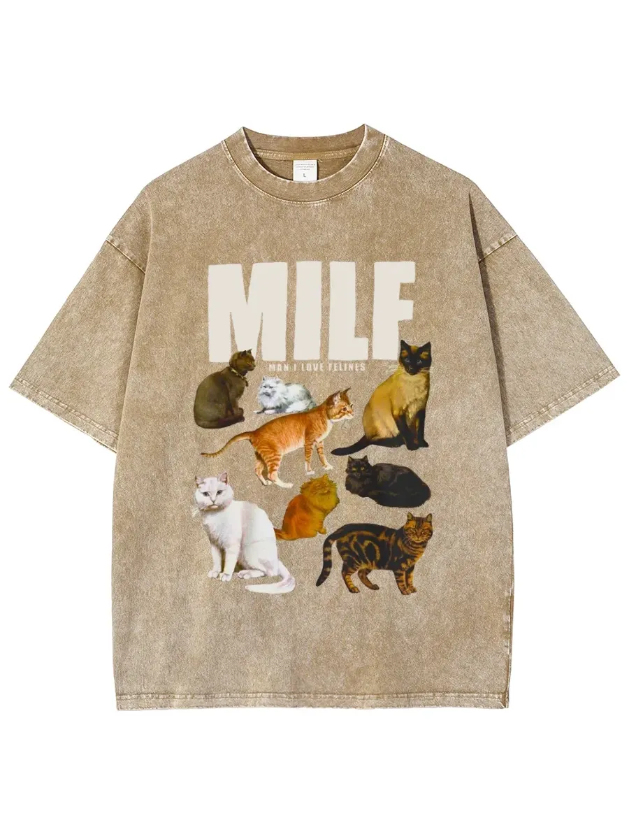 MILF UNISEX OVERSIZED PRINT VINTAGE WASH DENIM T-SHIRT