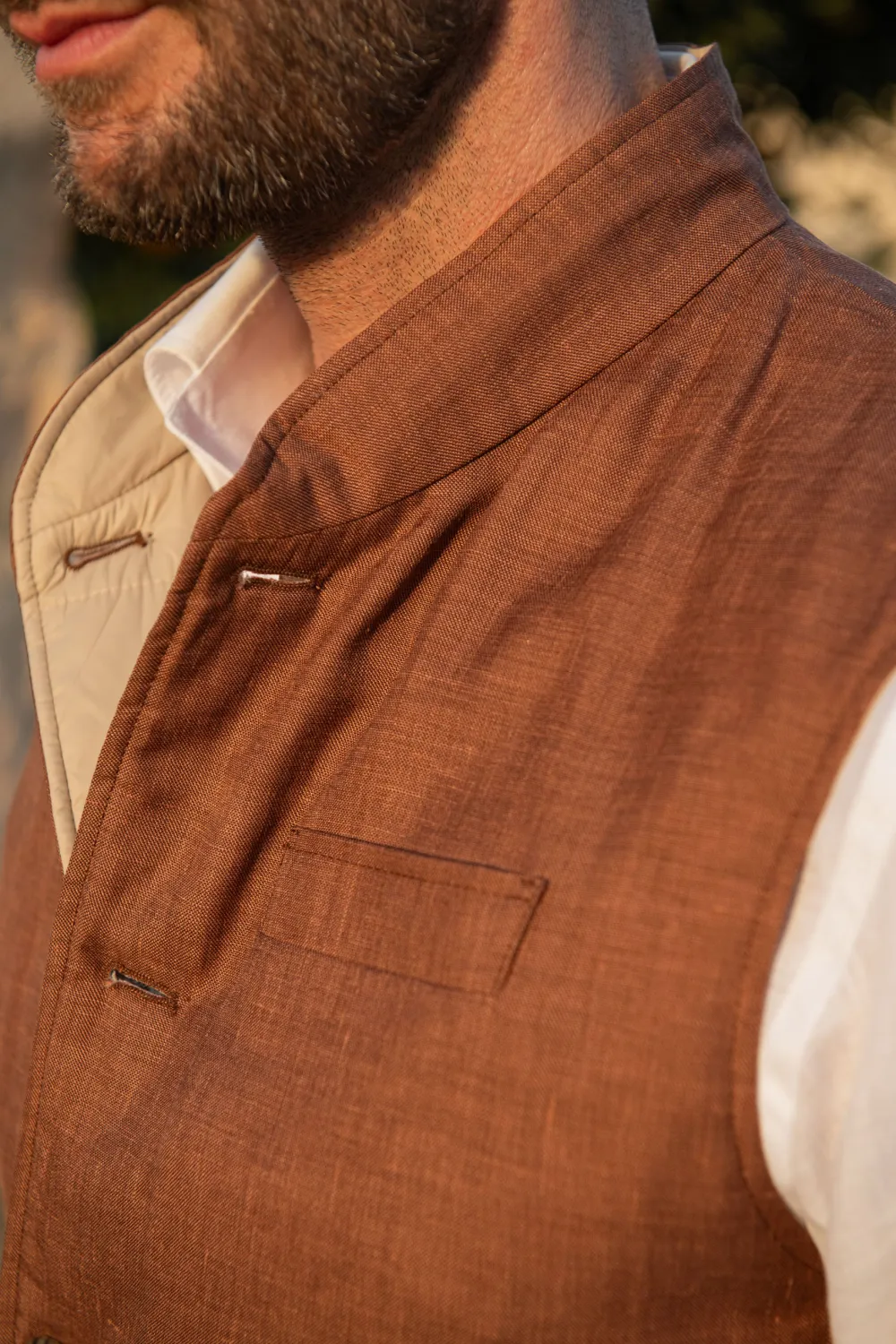 RUSTY AND BEIGE REVERSIBLE VEST IN LORO PIANA FABRIC