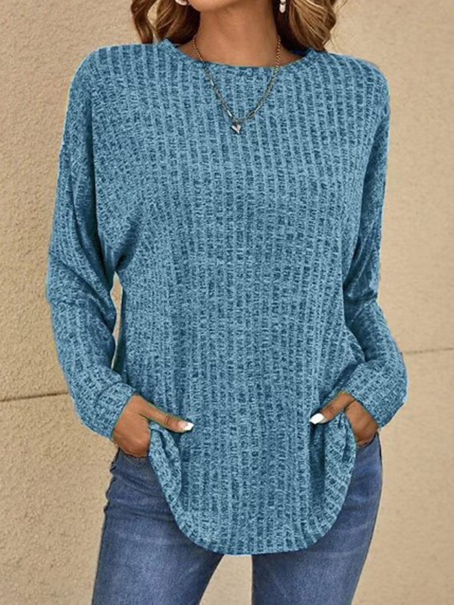 Round Neck Ribbed Long Sleeve Loose Top