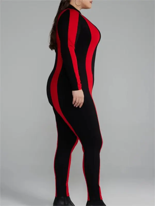 Zipper Front Striped Catsuit