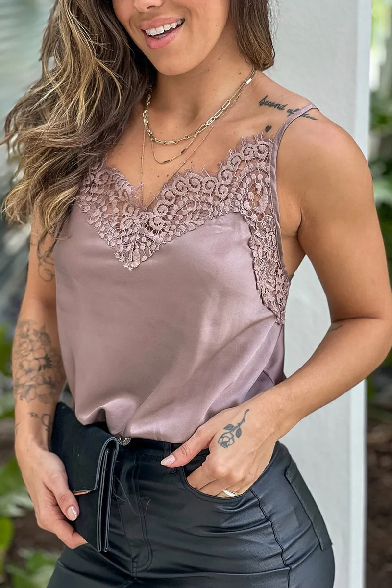 Mocha Lace Trim Cami