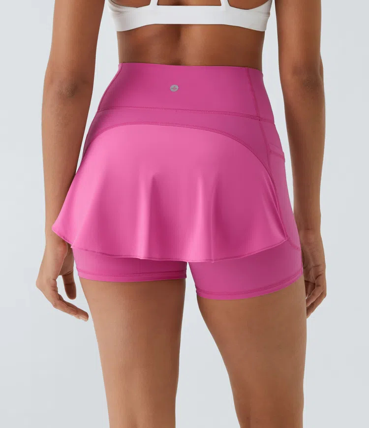 High Waisted Crossover Side Pocket Back Flare Quick Dry Yoga Shorts