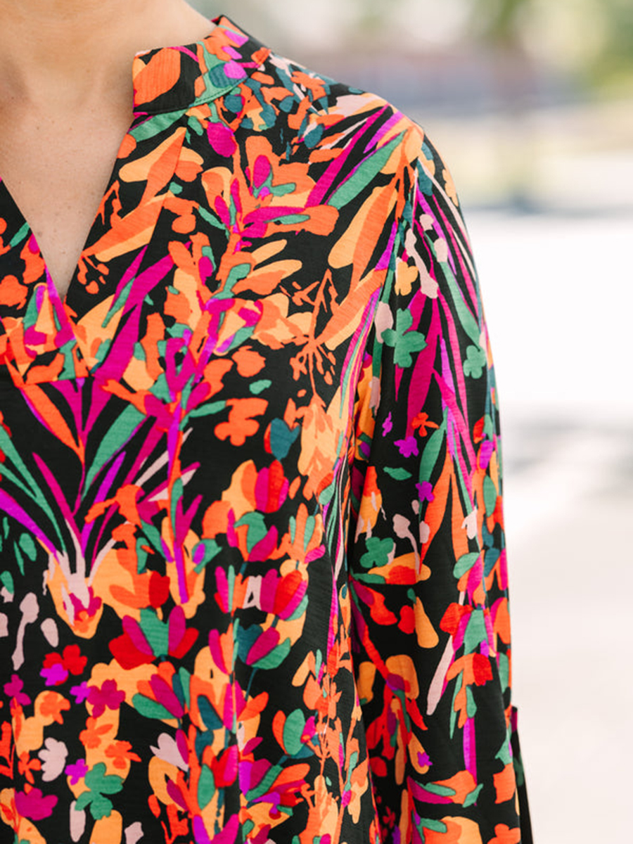 Black floral casual blouse