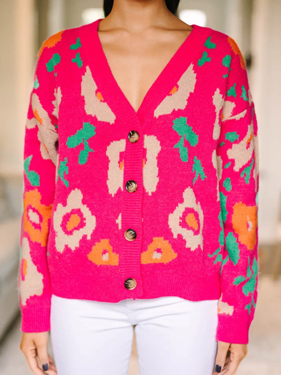 Hot Pink Floral Cardigan