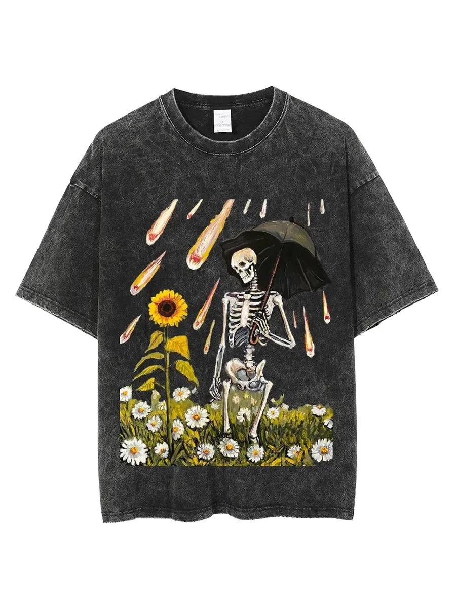 SUNFLOWER SKULL UNISEX VINTAGE WASH DENIM T-SHIRTS