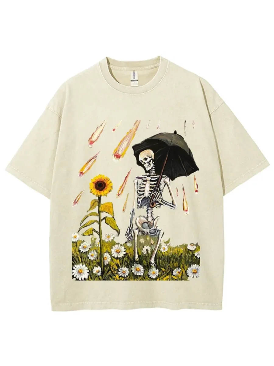 SUNFLOWER SKULL UNISEX VINTAGE WASH DENIM T-SHIRTS