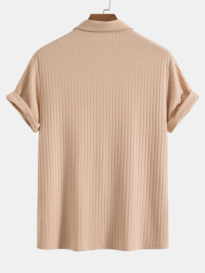 Knitted Ribbed V Neck Polo Shirt