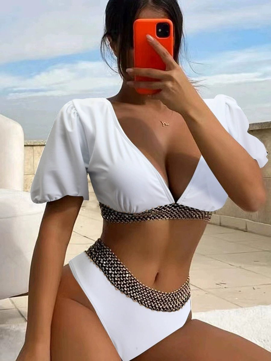 Women's V Neck Sexy High Waist Bikini Swimsuit