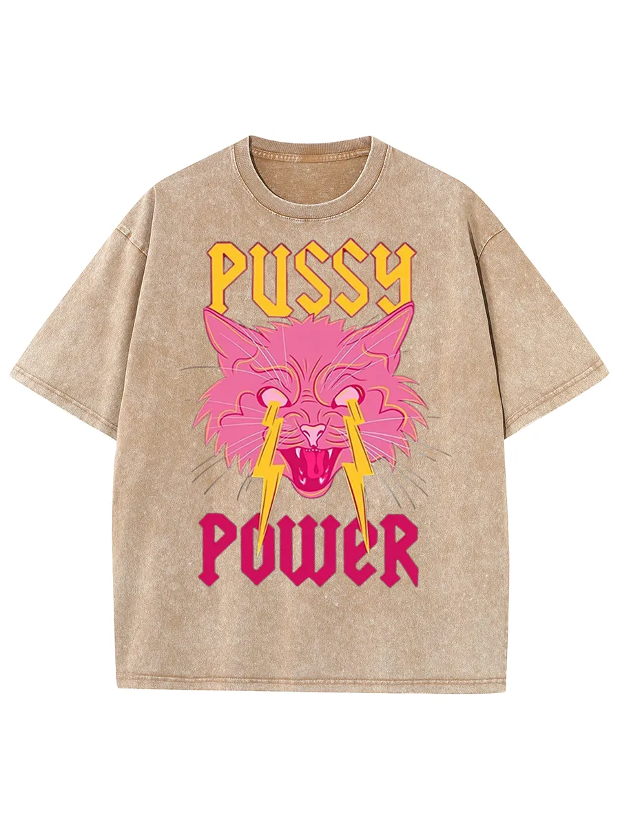 PUSSY POWER UNISEX VINTAGE SOLID WASH DENIM T-SHIRTS