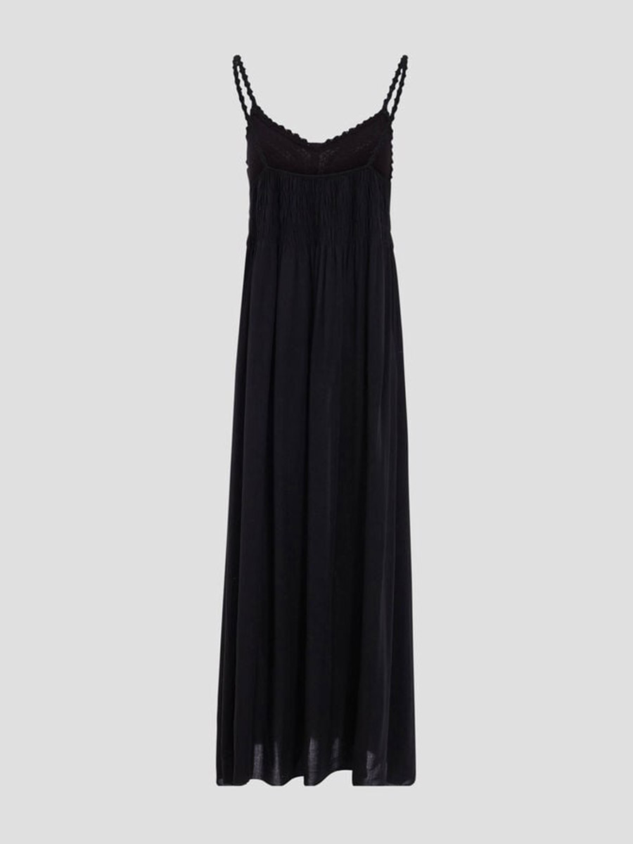 Robe longue évasée noir femme