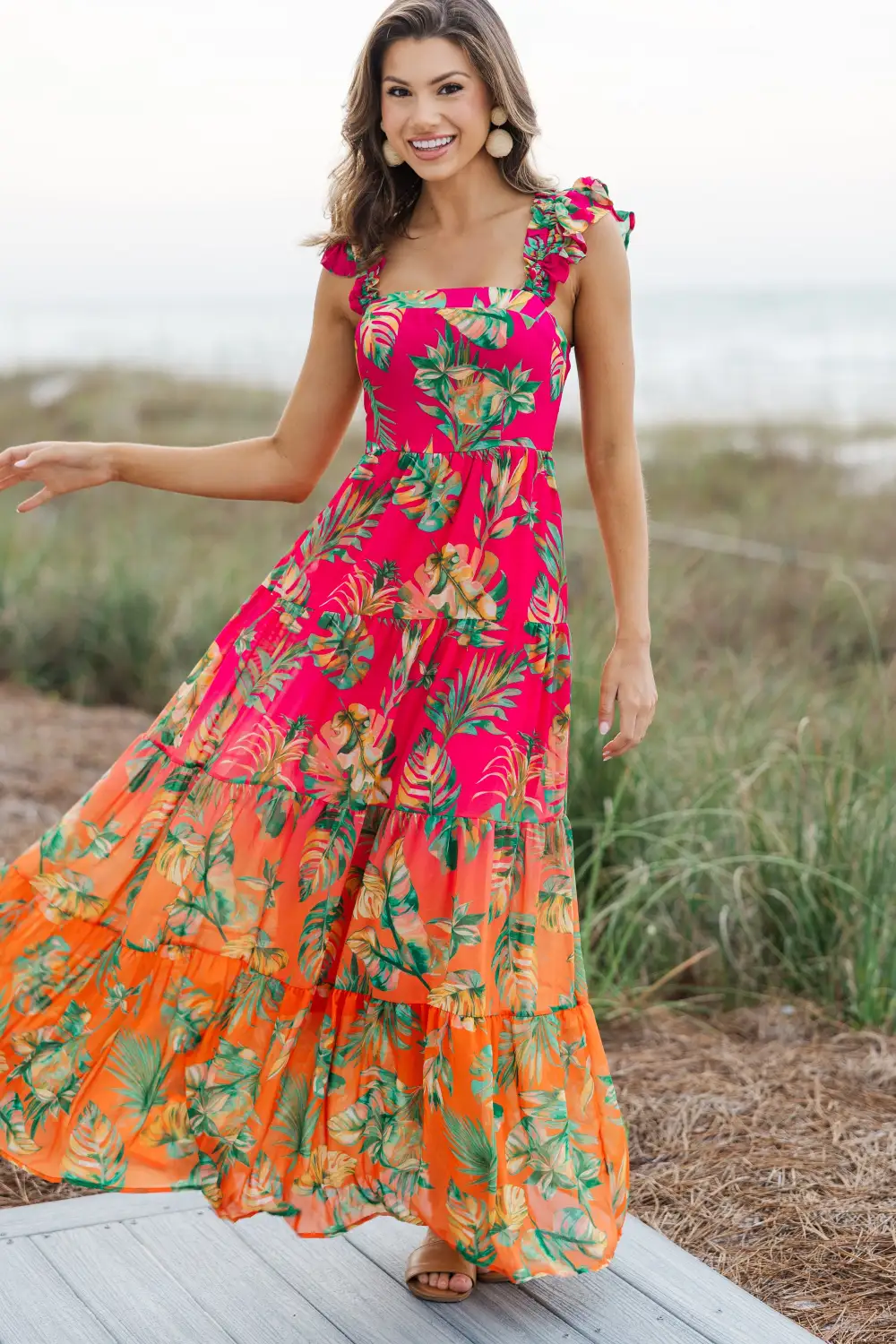 Enjoy The Views Fuchsia Pink Tropical Maxi Dress