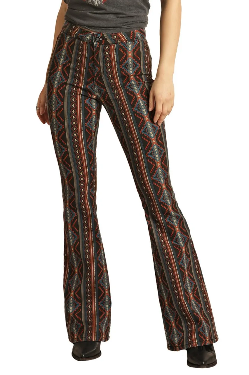 Women's vintage geometric print jeans flared pants