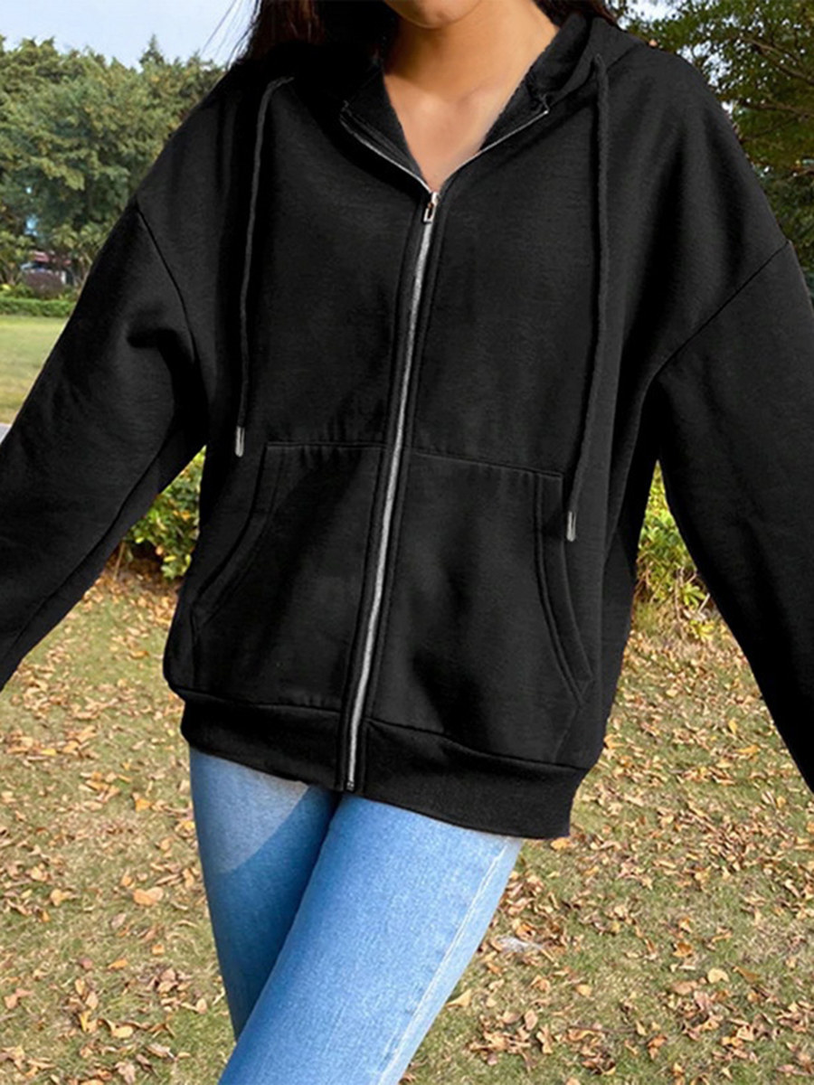 Solid Color Long Sleeve Hooded Jacket