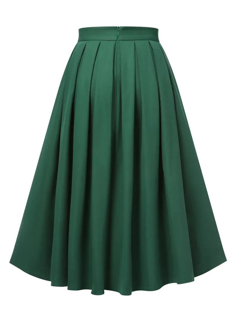 GREEN 1950S SOLID PLEATED SKIRTS