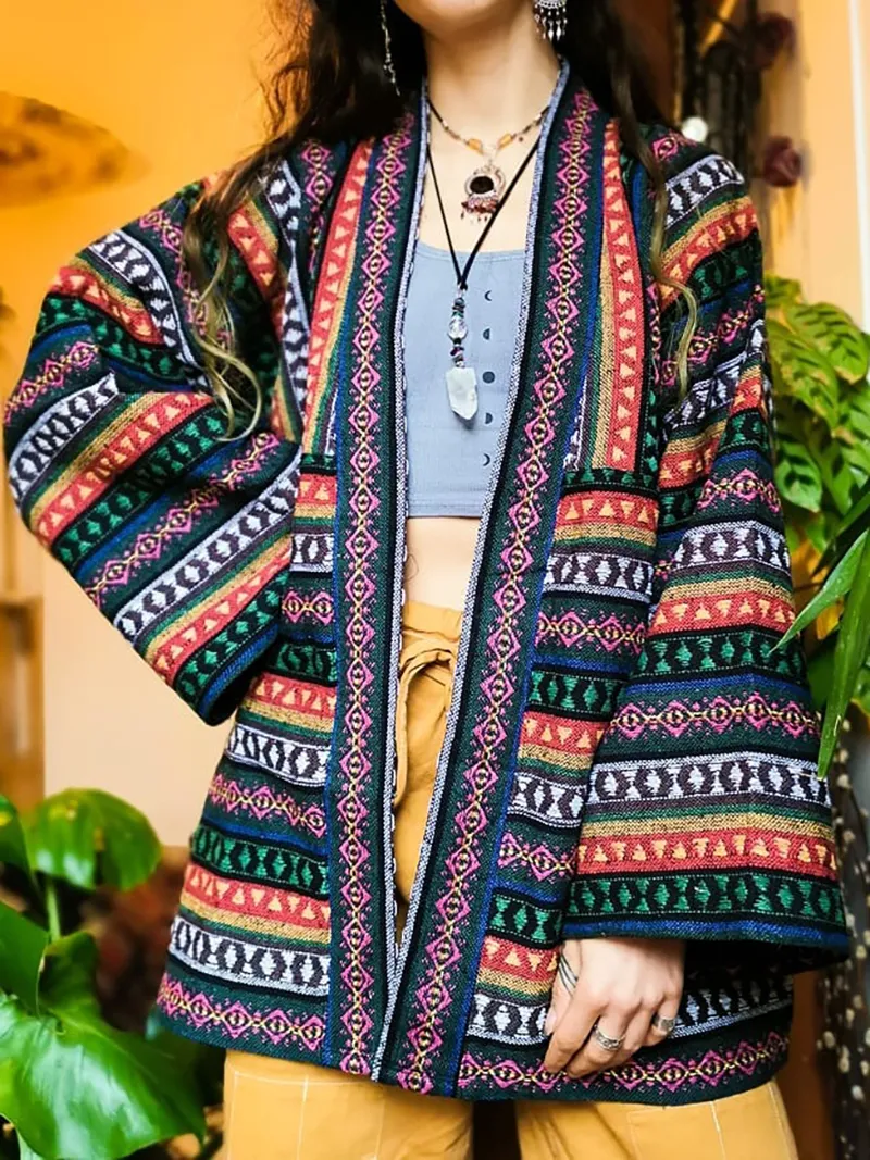 Women's casual retro printed cardigan