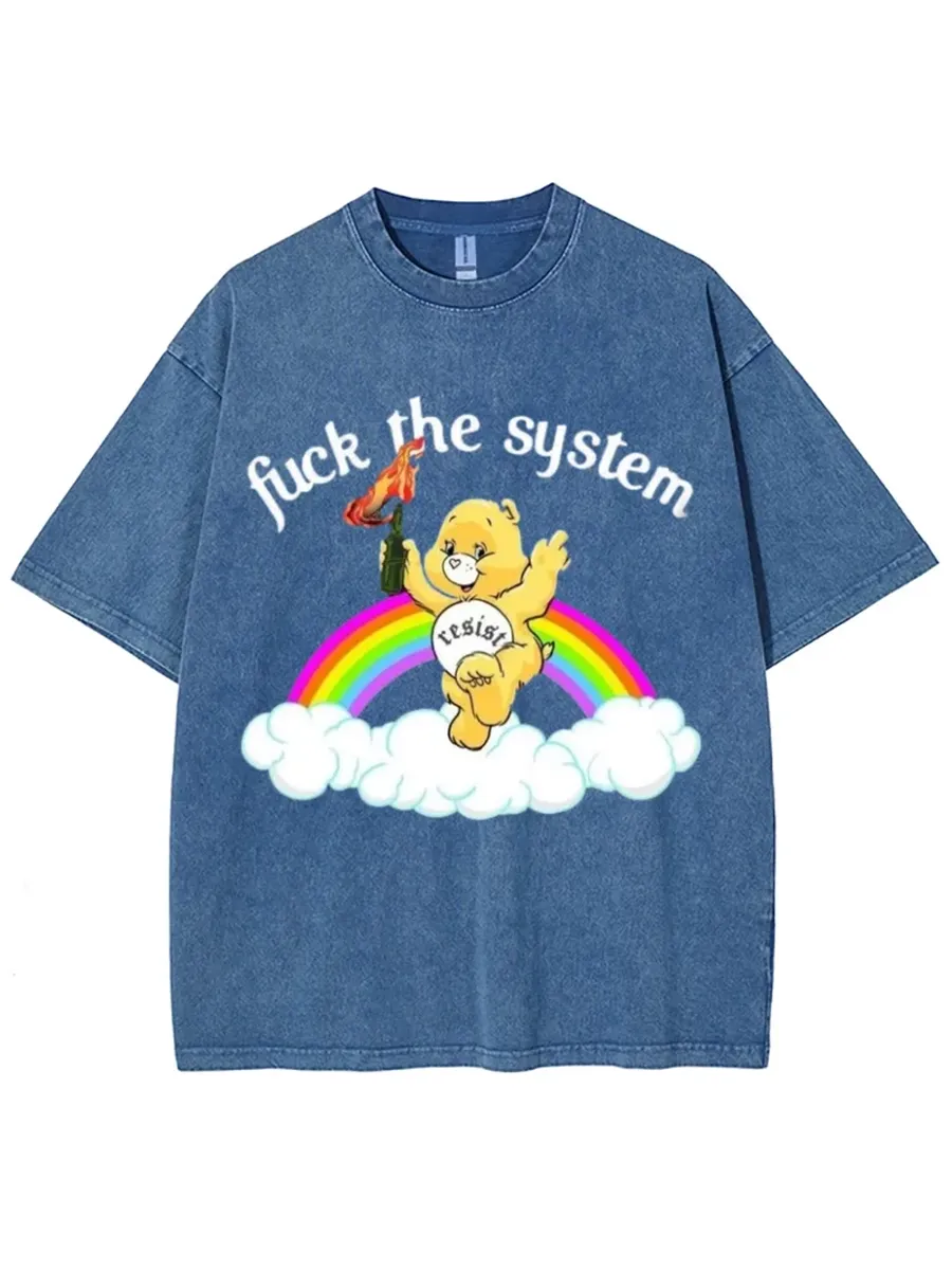 FUCK THE SYSTEM UNISEX VINTAGE WASH DENIM T-SHIRTS