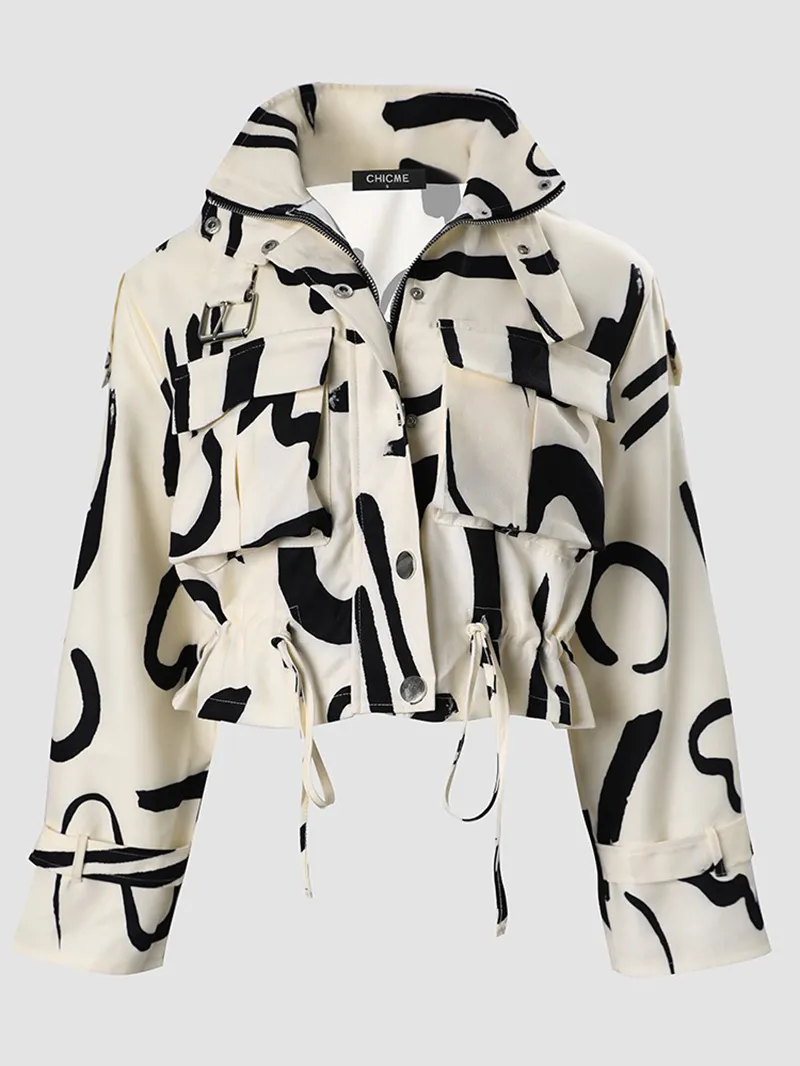 Women's Casual Contrast Print Zip Jacket