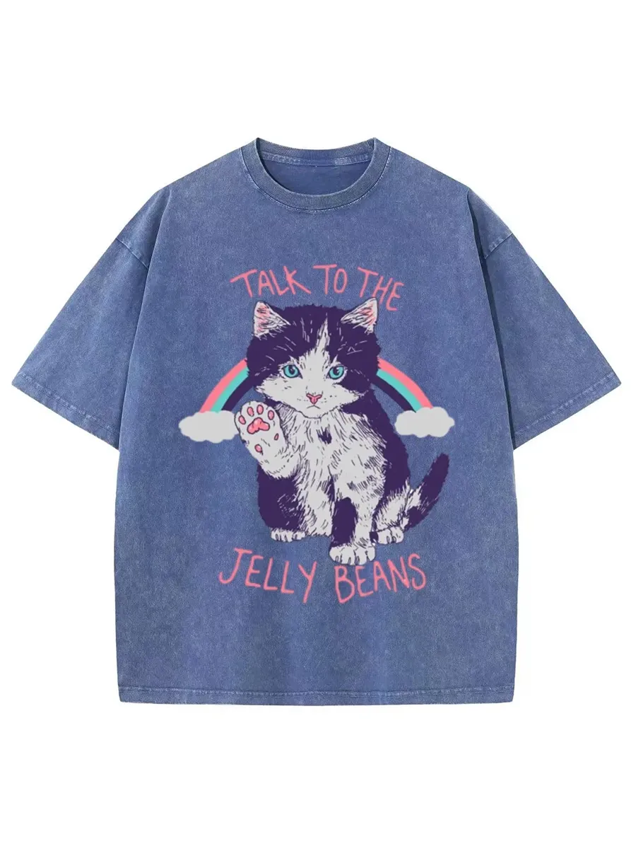 TALK TO THE JELLY BEANS UNISEX PRINTED RETRO WASHED SHORT SLEEVED T-SHIRT