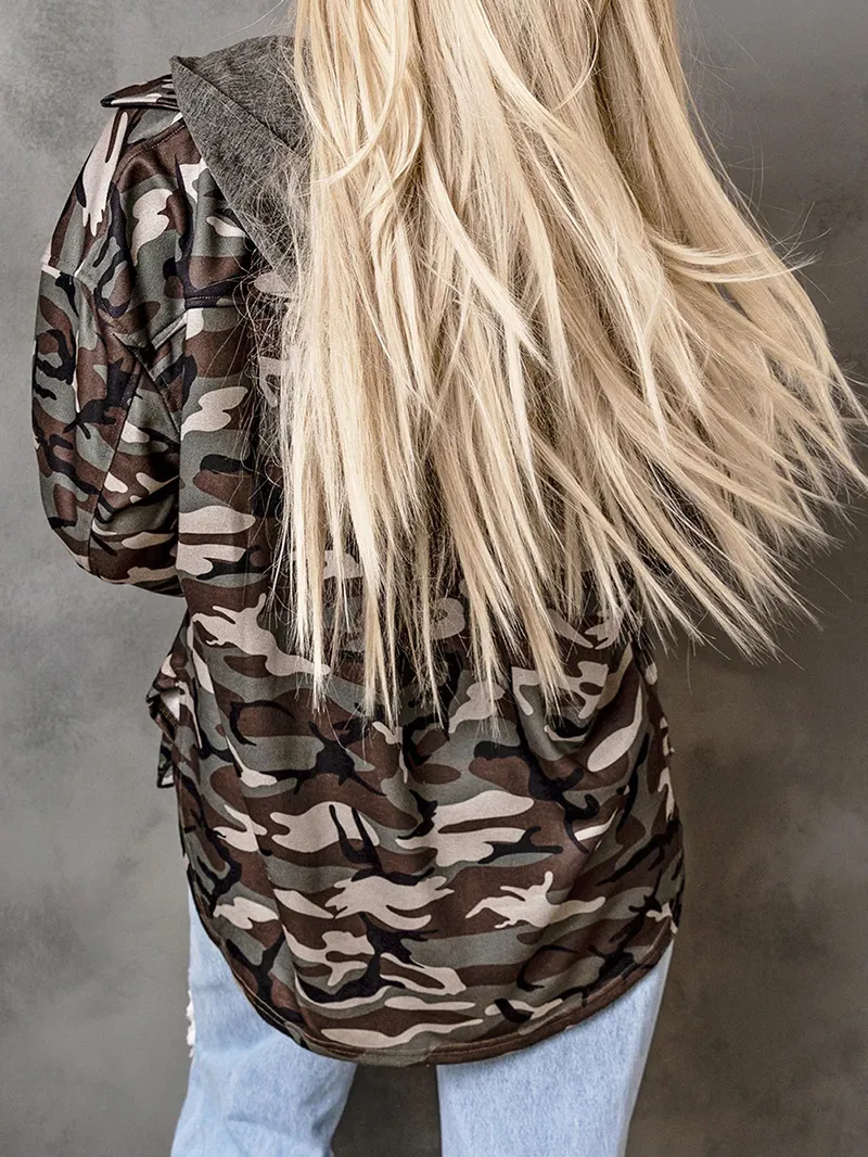 Women's Casual Camouflage Hooded Jacket