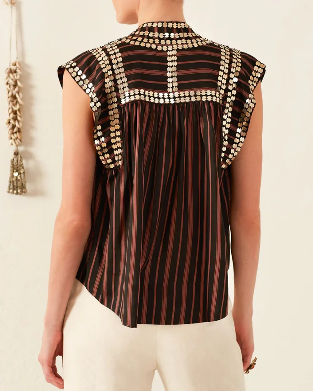 Nehru Clove Stripe Coin Top