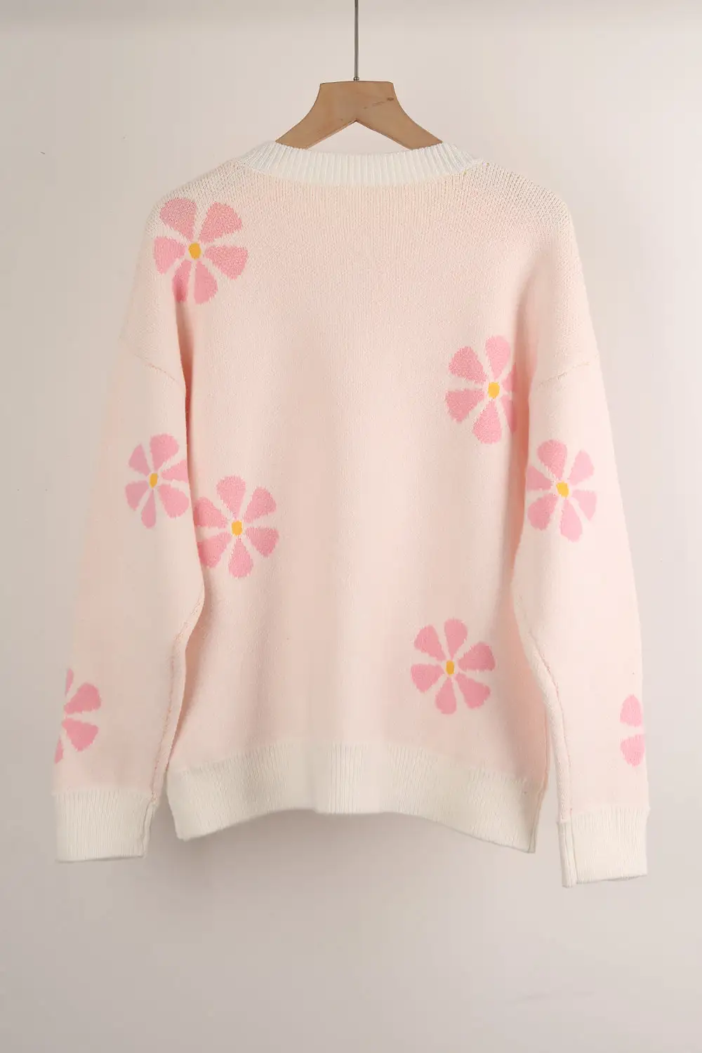 Contrasting Color Flower Print Sweater