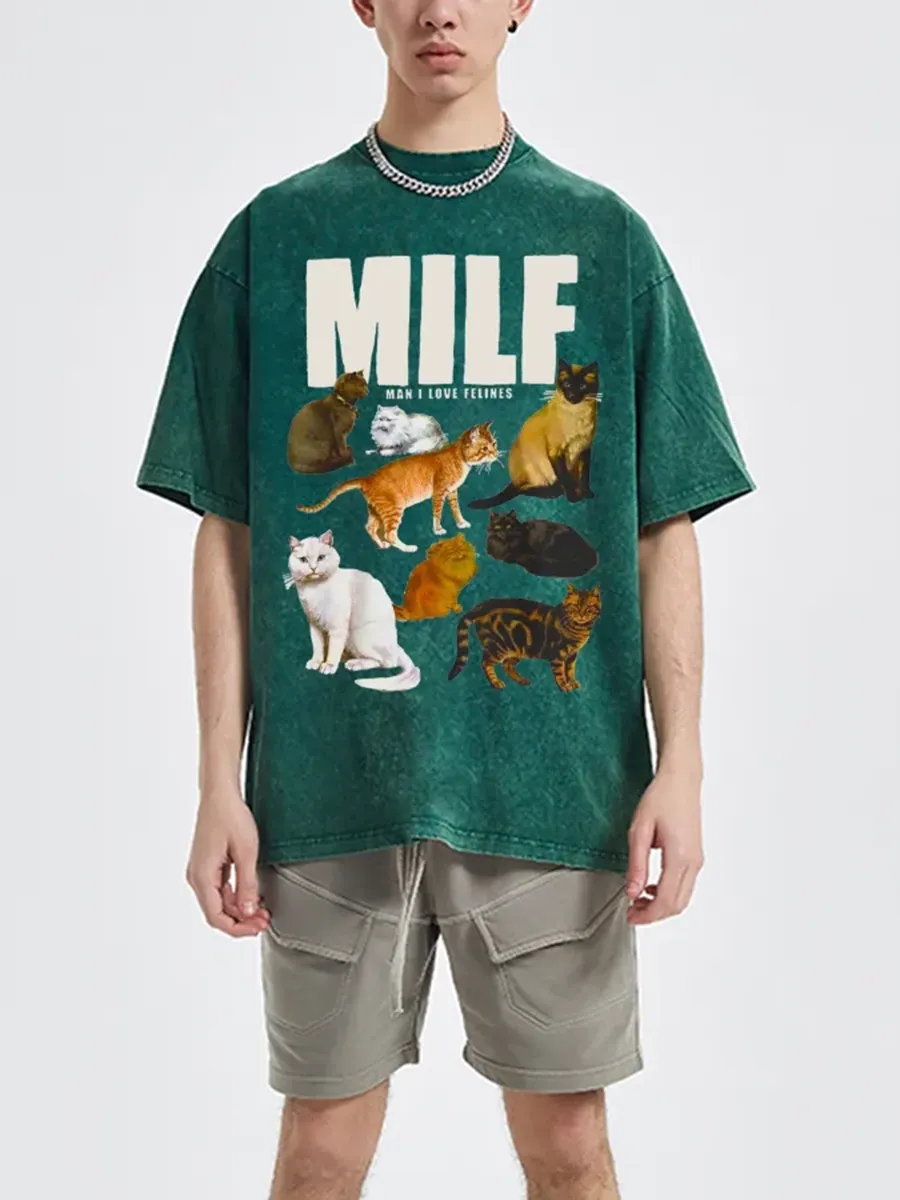 MILF UNISEX OVERSIZED PRINT VINTAGE WASH DENIM T-SHIRT