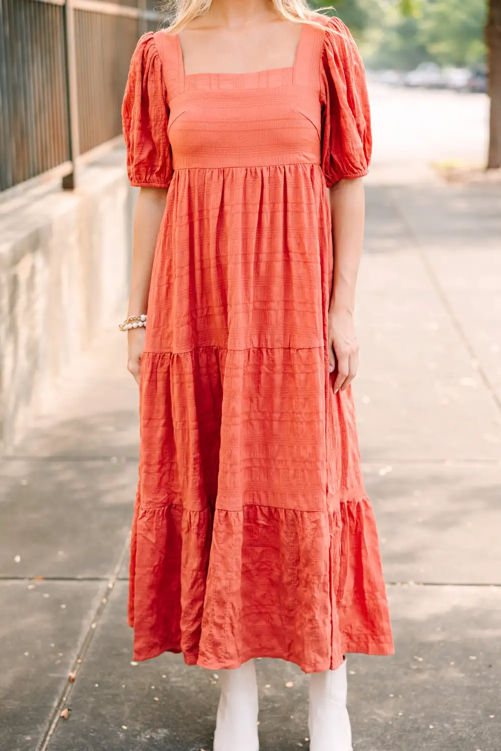 Think About It Rust Orange Midi Dress