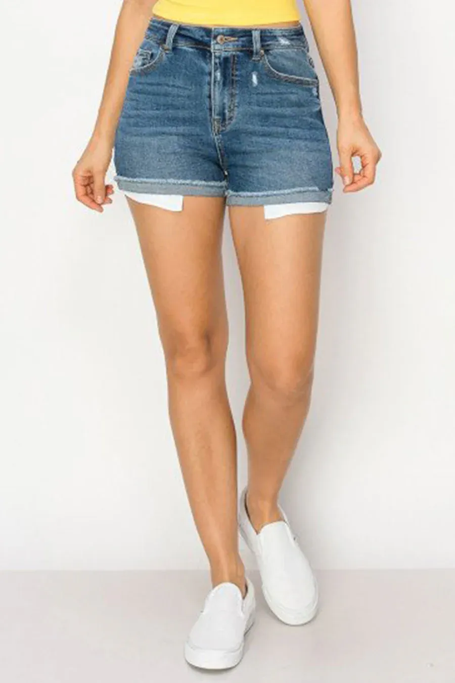 WAXJEAN High Rise Denim Shorts With Exposed Pocket Bag