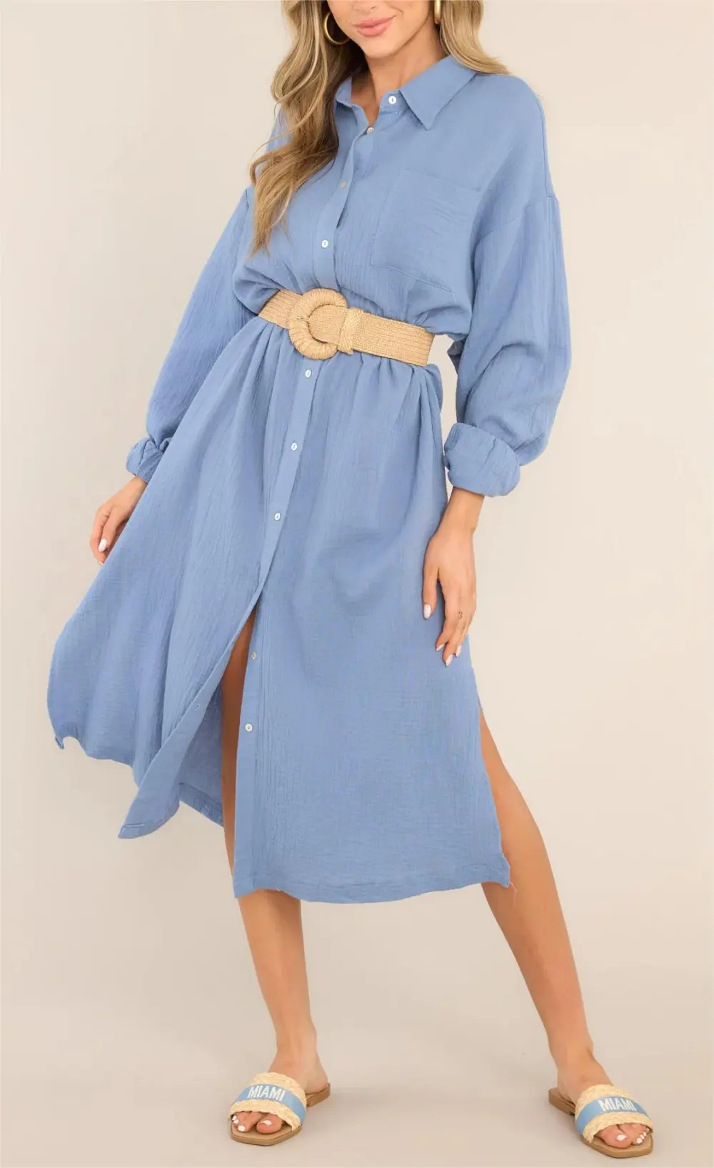 SOMEWHERE UP ABOVE BLISSFUL BLUE 100% COTTON MIDI DRESS