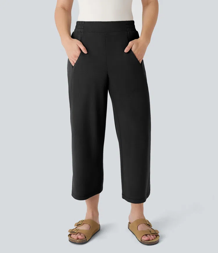 Mid Rise Side Pocket Straight Leg Casual Cropped Pants