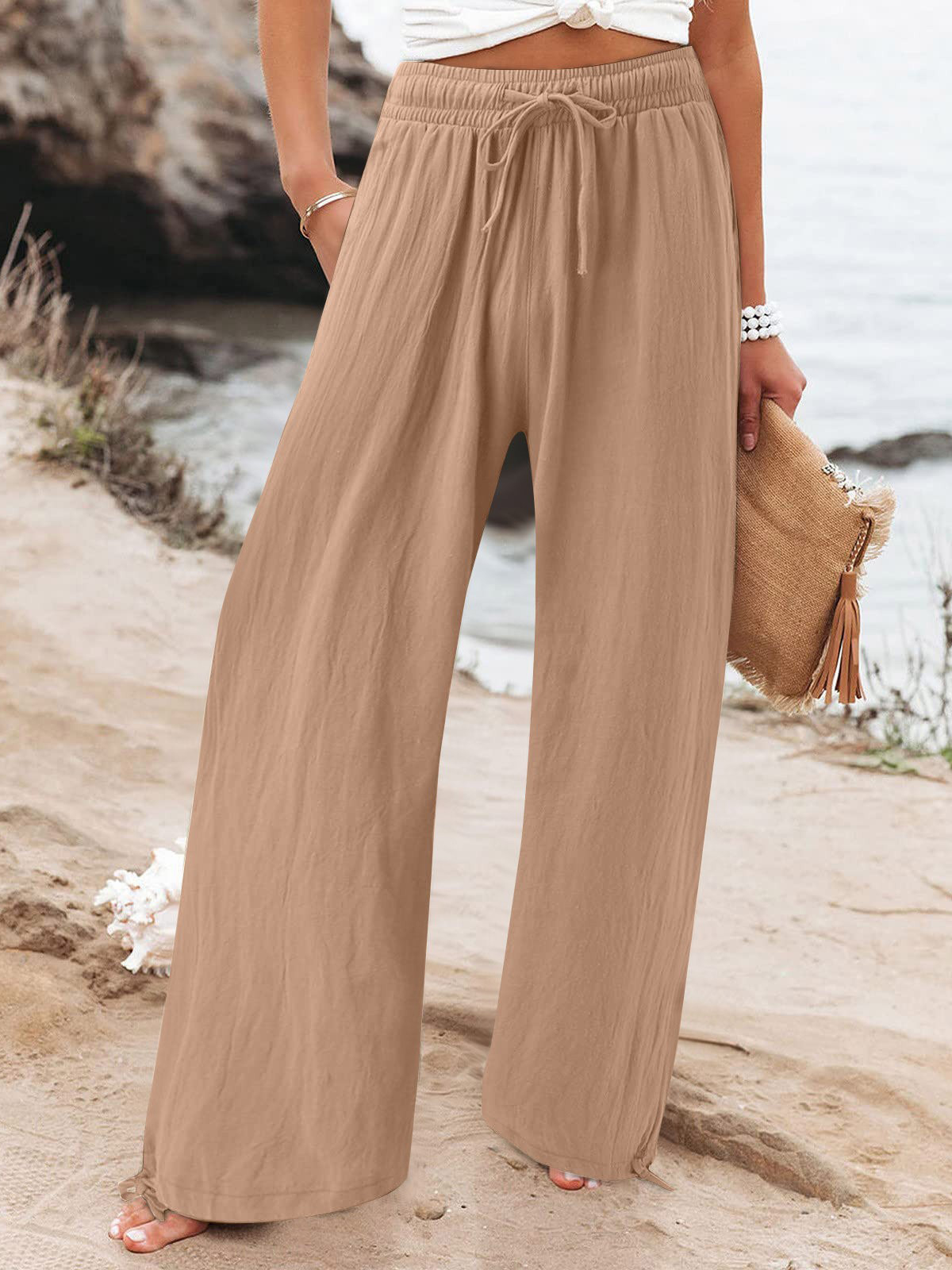 Pleated thin comfortable wide-leg trousers