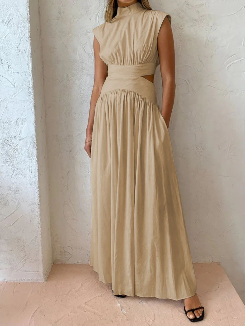 Mock Neck Cut Out Long Dress