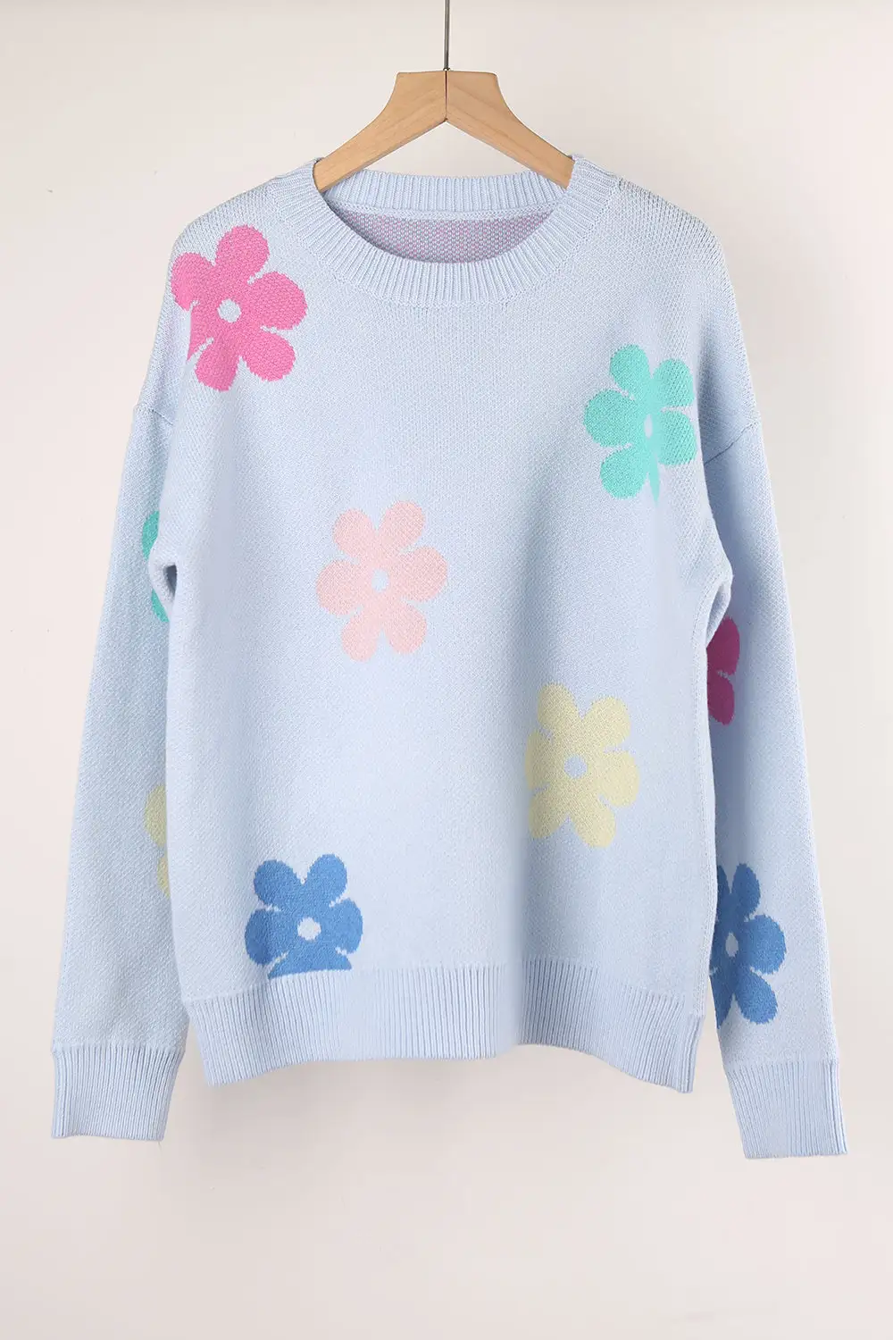 Flower Color Matching Round Neck Sweater