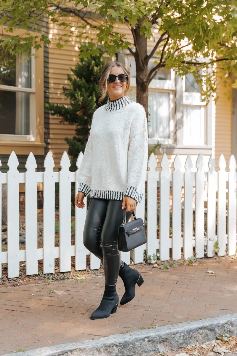 Cream and Black Contrast Stitch Sweater