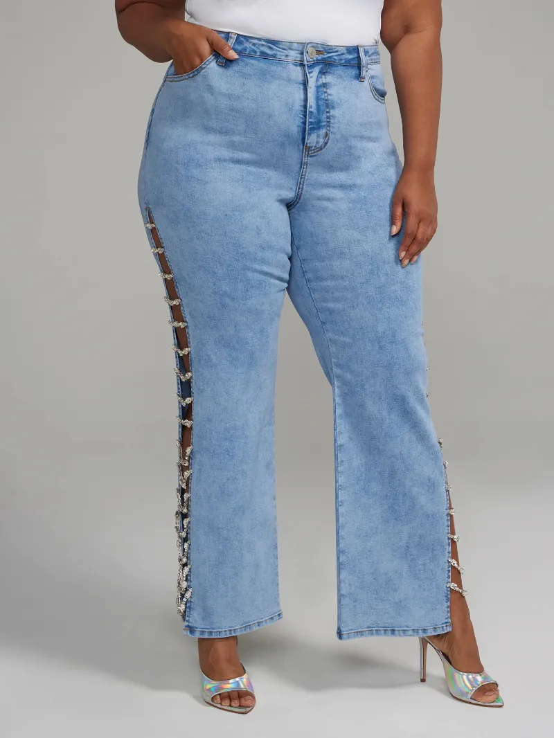 Side Chain Detail Straight Leg Jeans