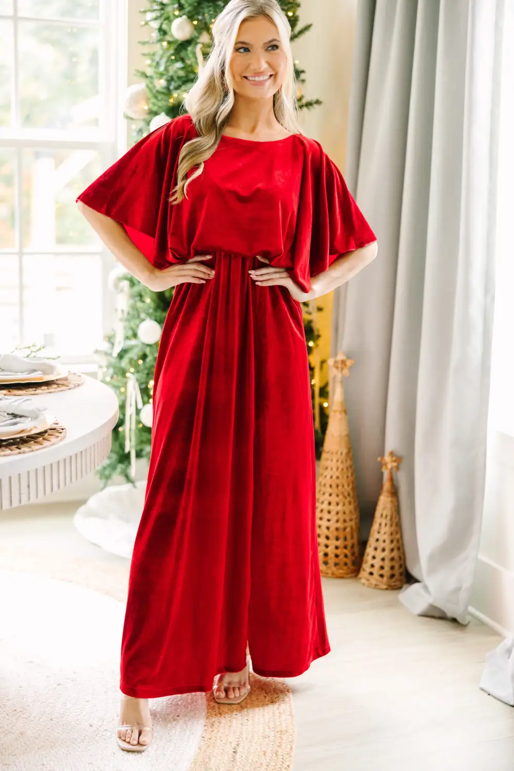 Out On The Dance Floor Red Velvet Maxi Dress