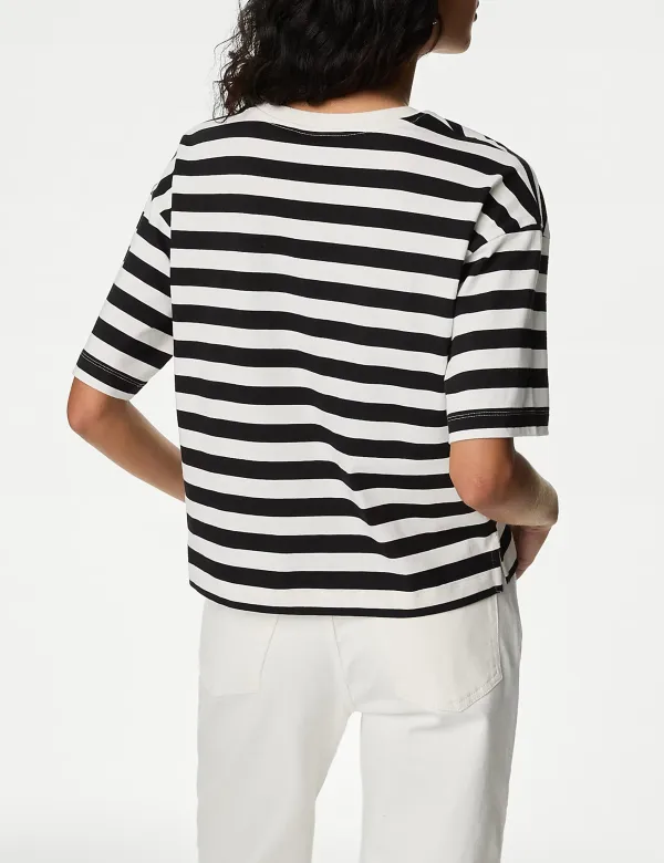 Pure Cotton Striped Boxy T-Shirt