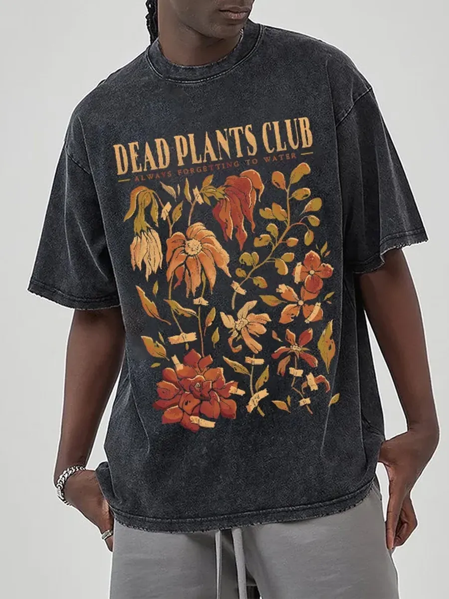 DEAD PLANTS CLUB UNISEX PRINTED RETRO WASHED SHORT SLEEVED T-SHIRT