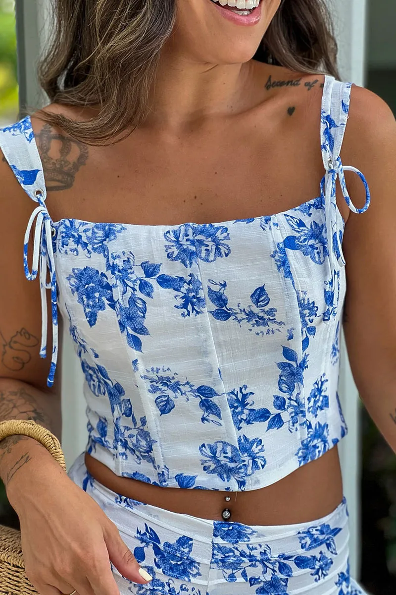 Blue Floral Corset Top