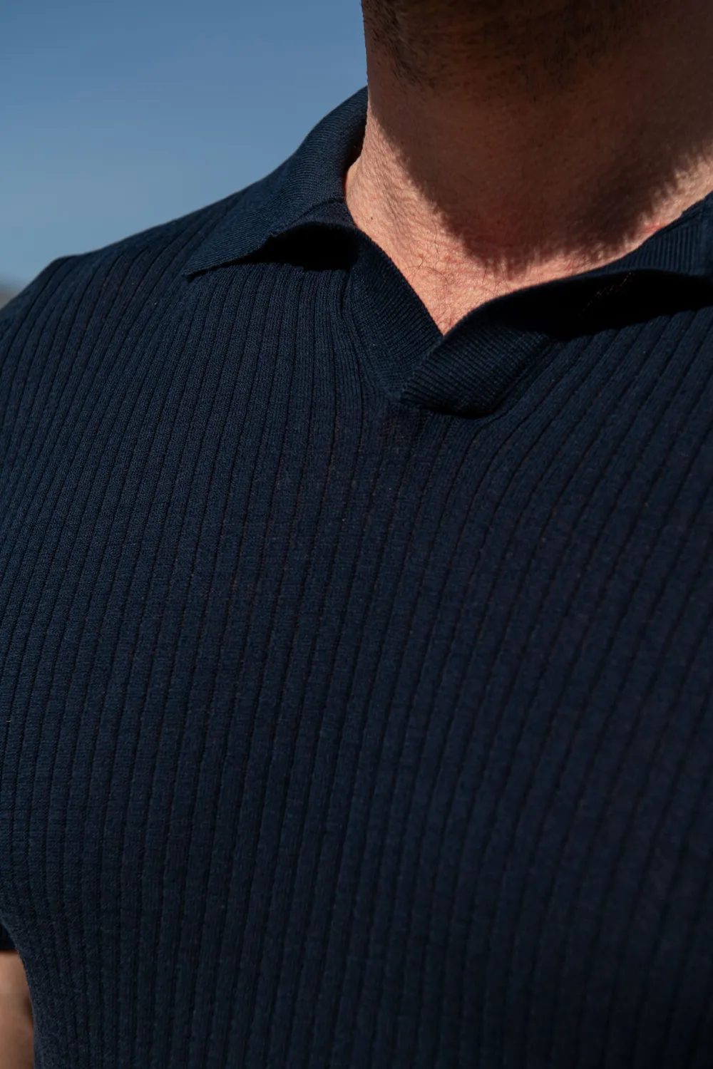 Blue Thin Ribs Knit Polo