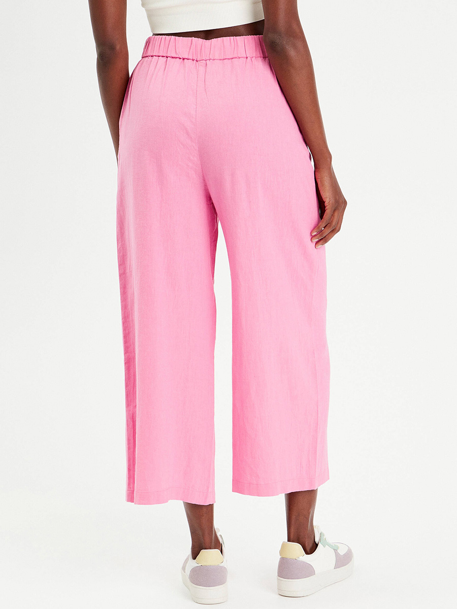 Pantalon large 55% de lin avec pinces rose femme