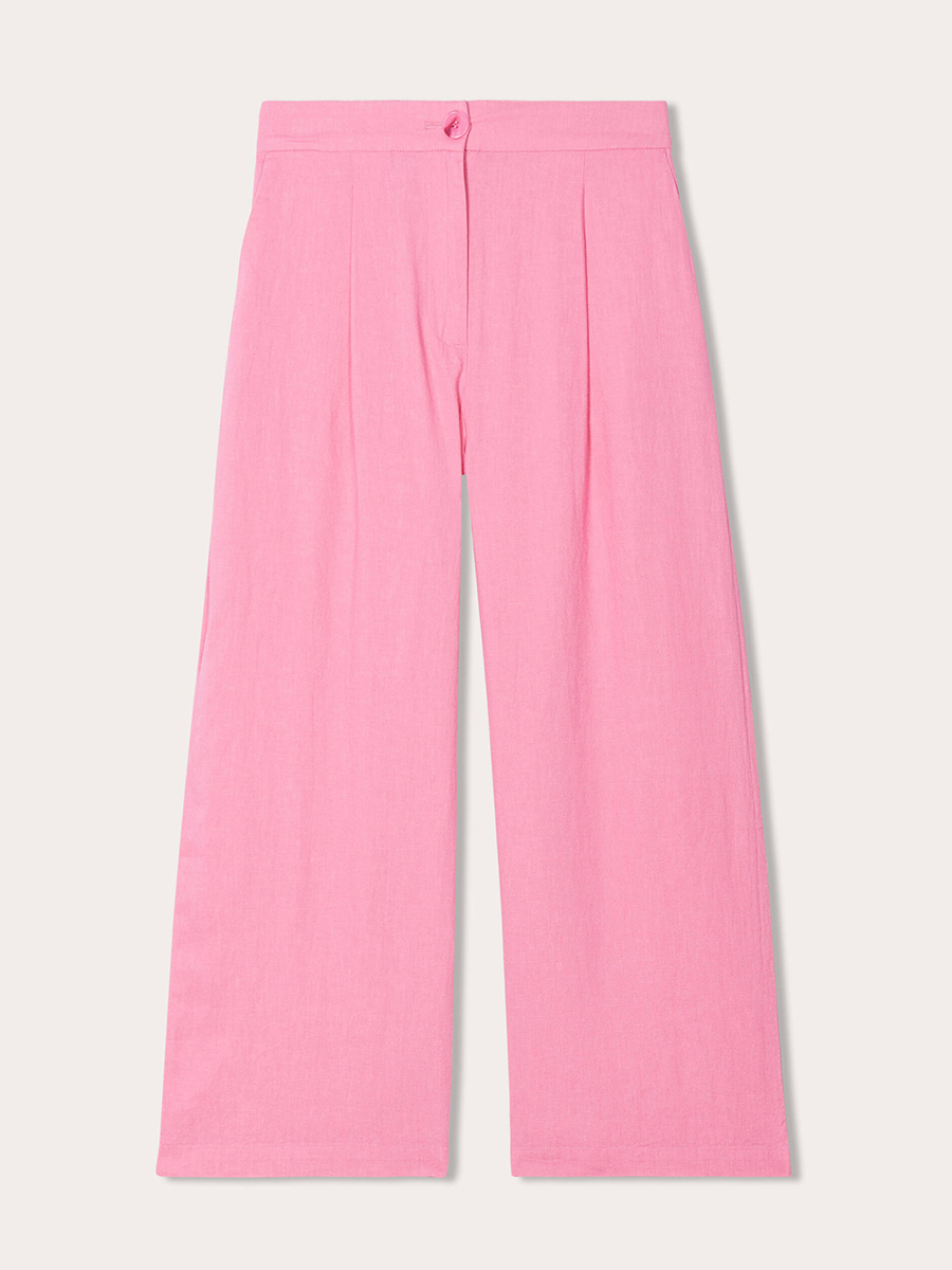 Pantalon large 55% de lin avec pinces rose femme