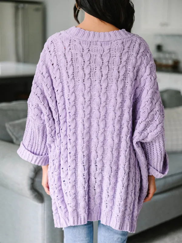 Lilac Purple Cable Knit Cardigan