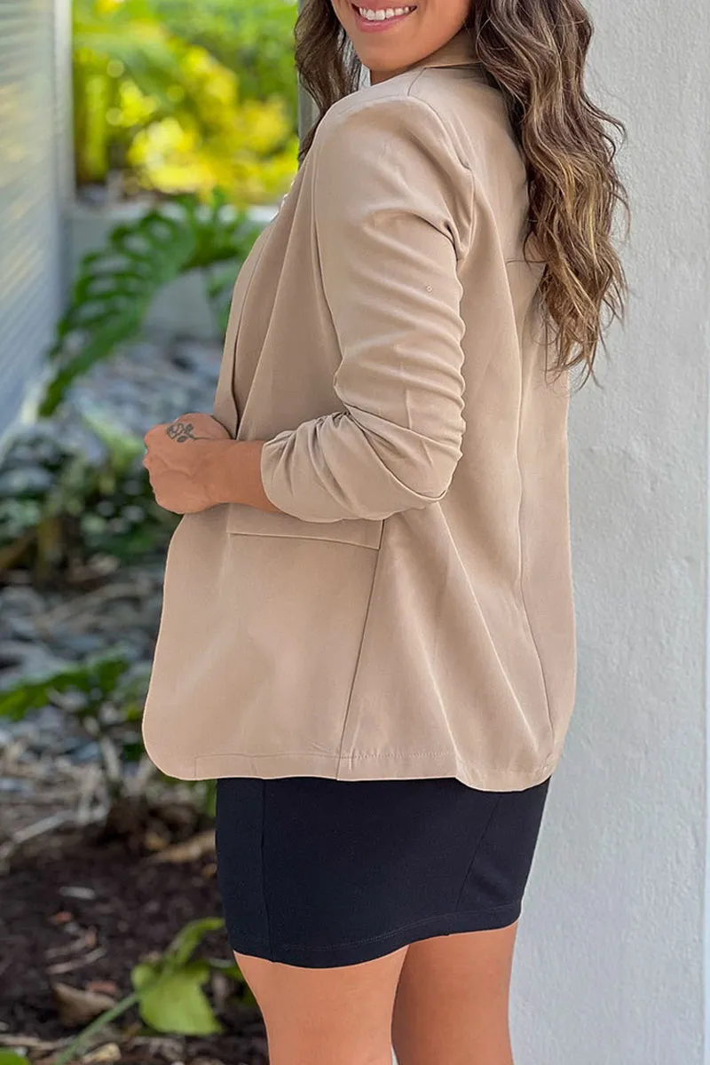 Khaki Ruched Sleeve Blazer