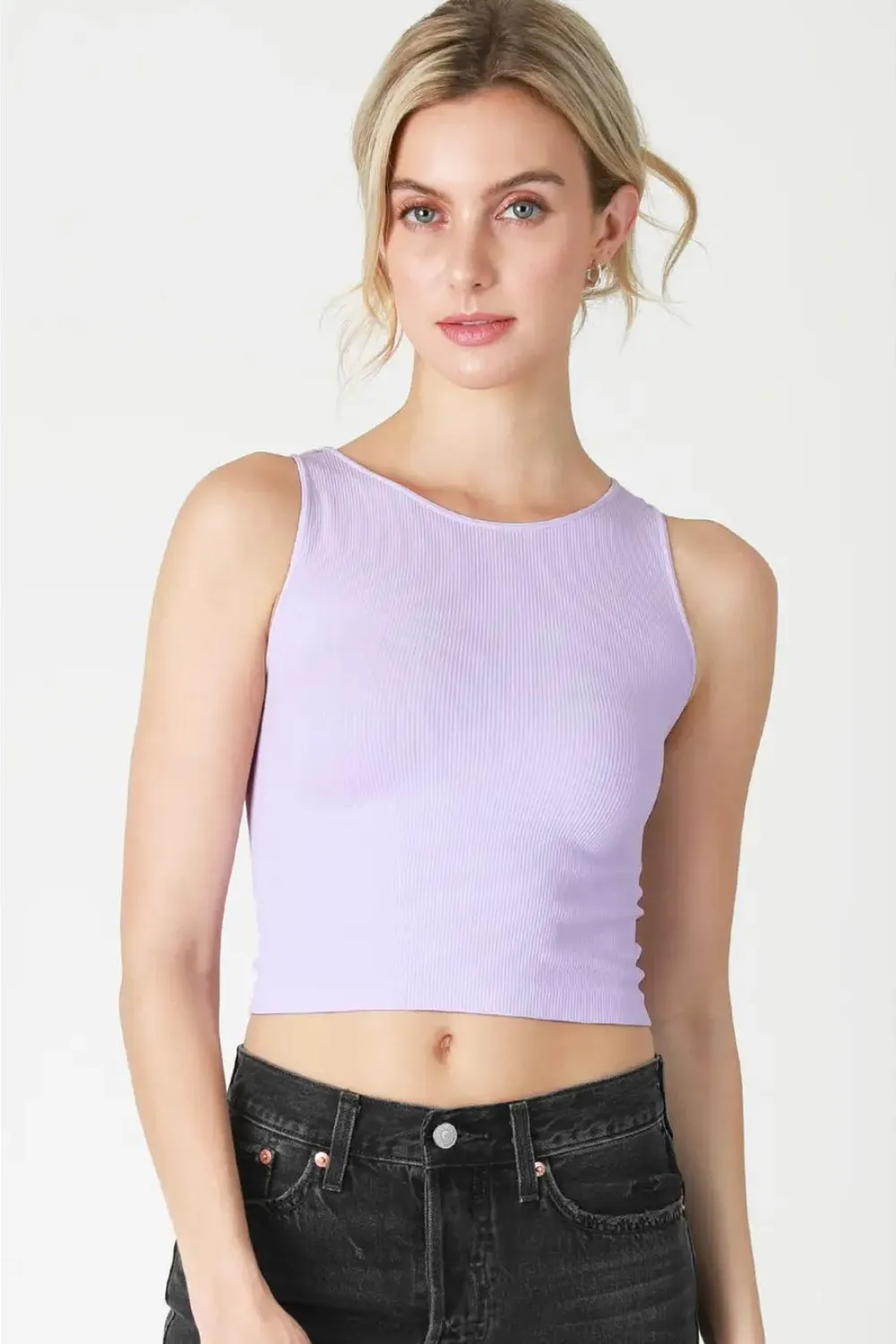 Nikibiki Ribbed Highneck Crop Top - Orchid Petal