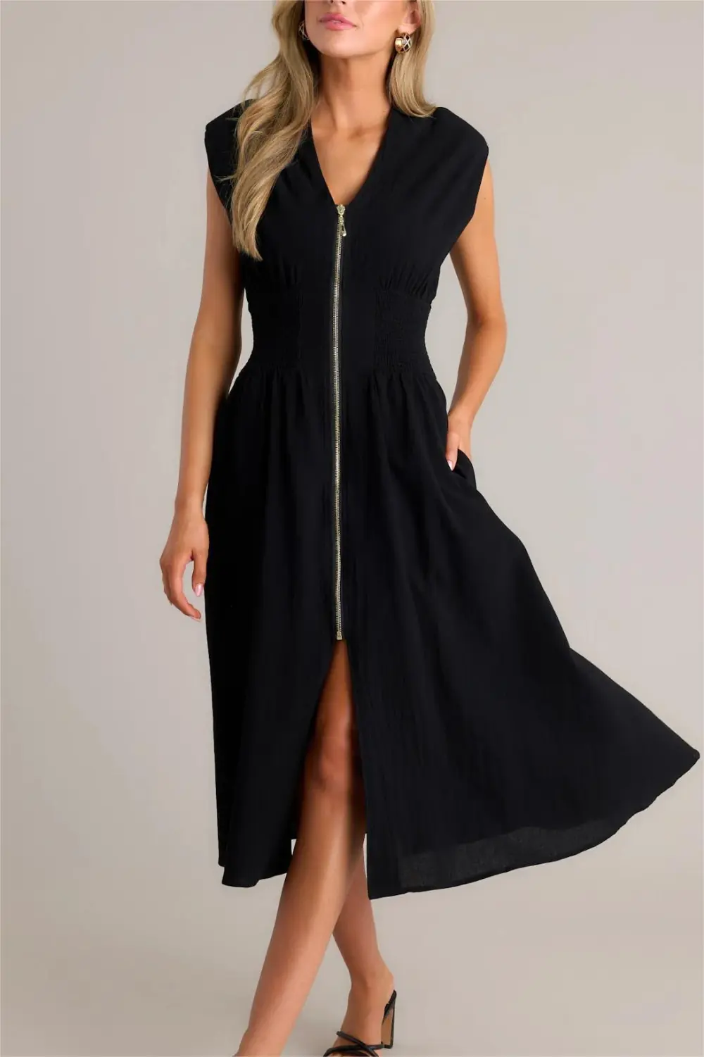 RETURN SOMEDAY BLACK 100% COTTON MIDI DRESS