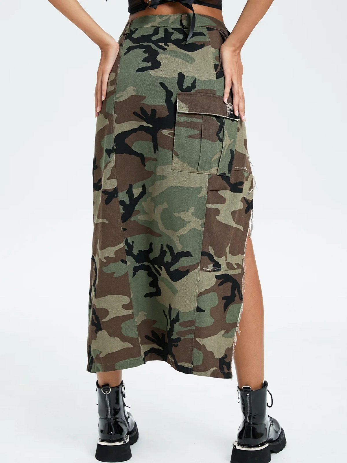 【Final Sale】Street Army Green Slim Bottom Skirt