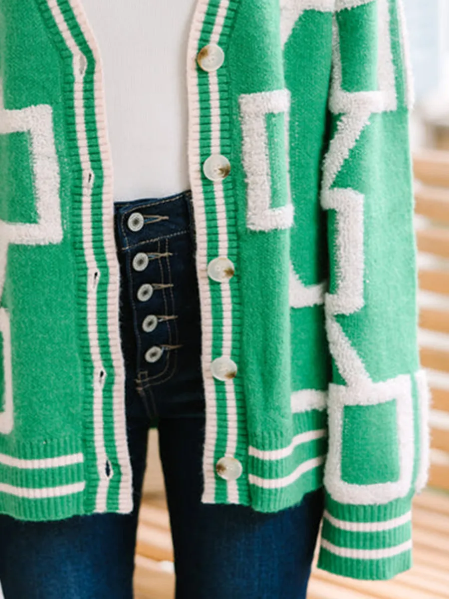 Green Geometric Cardigan